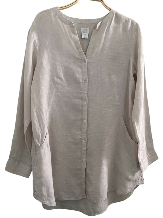 Sigrid Olsen Tops - Sigrid Olsen 100% Linen Top Light Beige Taupe Button-Front Tunic Pockets Sz M